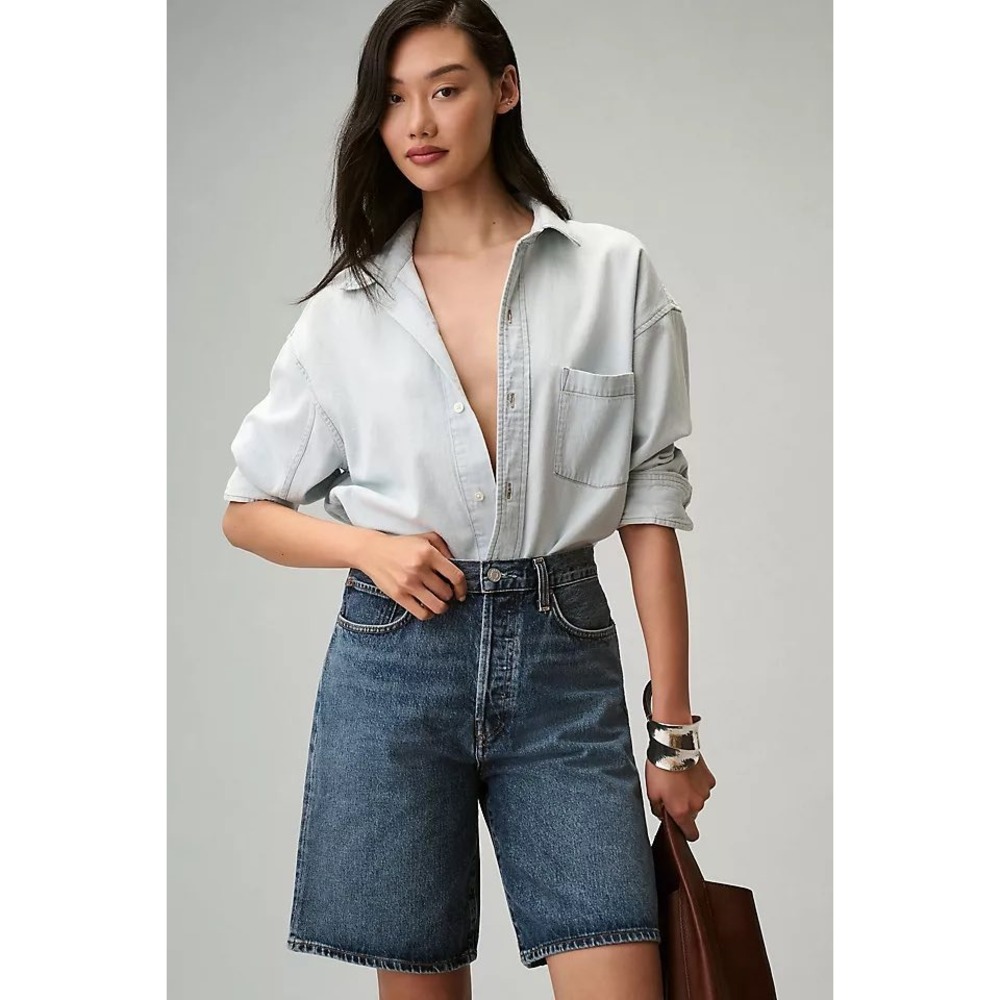 AGOLDE Mid Wash Denim Jean Shorts - Blue